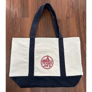 Trader Joe's Reusable Canvas Eco Tote Bag Heavy Duty Bag Blue White